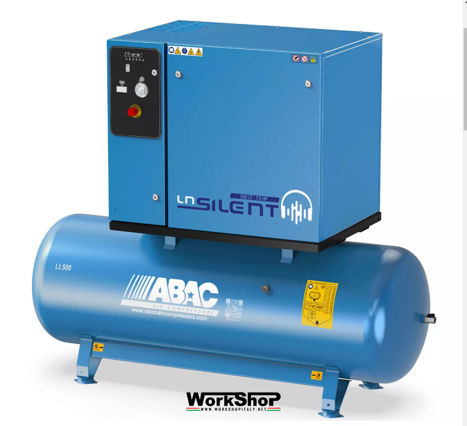 Compressore ABAC silenziato 500lt. da5.5 a 10 hp con o senza essicator