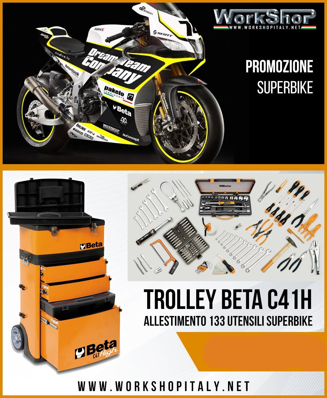 Trolley Beta C41H Arancione Allestimento 133 Utensili Superbike