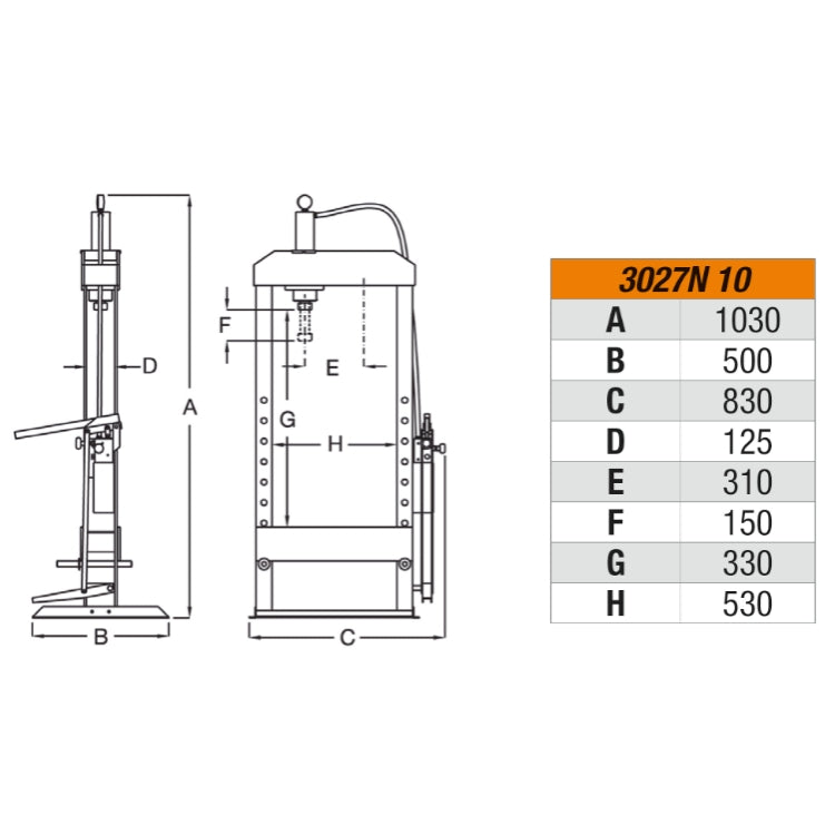 Pressa idraulica 10 Ton con pistone mobile Beta 3027N 10