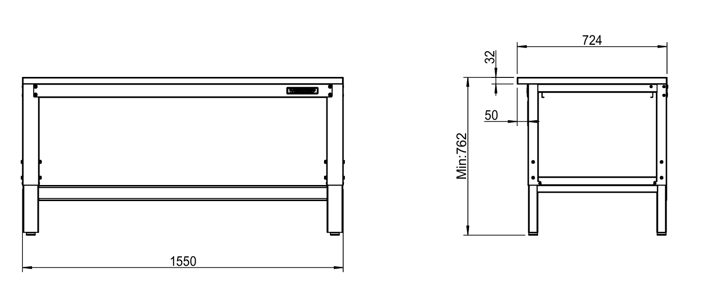 Banco da lavoro piano inox Workshopitaly 1550 x 725 mm altezza regolabile 759/1064mm