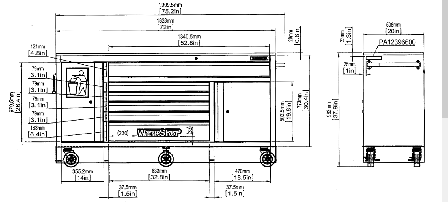 Carrello multifunzione Workshopitaly Full Black KING SIZE GP MotorSport