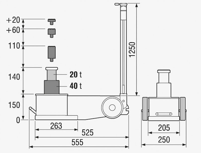 CRIC OLEOPNEUMATICO 2 PISTONI 40T	Fermec AJ-40T2FL