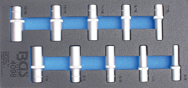 MODULO PER CARRELLO: 12 PEZZI, BUSSOLE ATT. 1/2” ESAGONALI LUNGHE IN POLLICI BGS4098