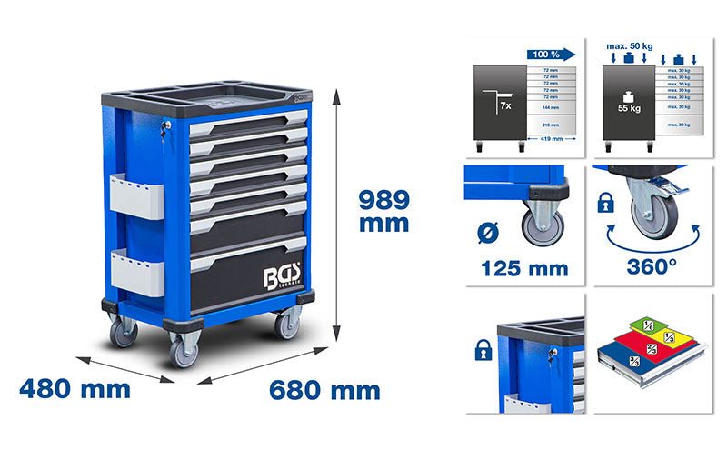 CARRELLO PORTAUTENSILI, 7 CASSETTI, VUOTO BGS4236