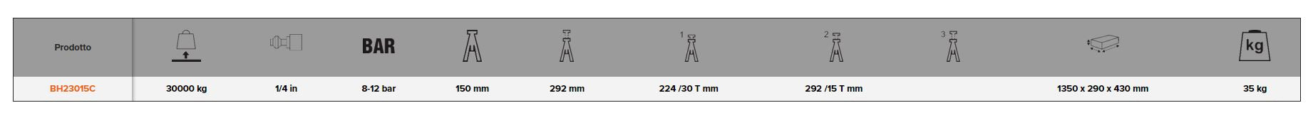 Sollevatore idro-pneumatico compatto 30/15 t  BH23015C  Bahco