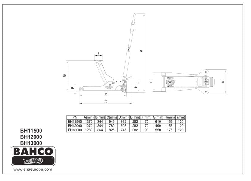 Sollevatore mobile Extra basso, extra lungo  BH11500 Bahco