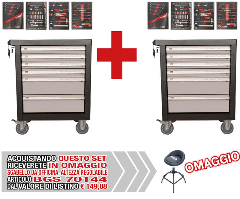 Set 2 carrelli con 172 utensili FM436610+ Sgabello OMAGGIO 1 PEZZO BGS70144