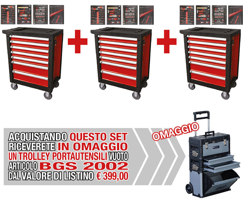 Set 3 carrelli con 172 utensili FM53686+ Trolley OMAGGIO 1 PEZZO BGS2002