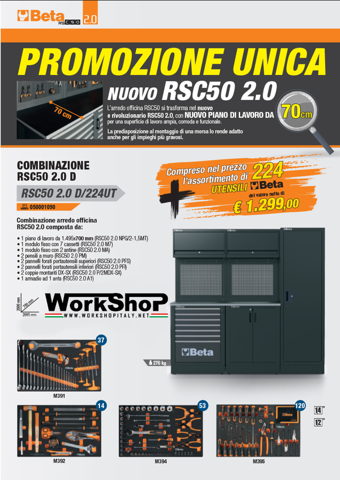 Arredo Officina RSC50 2.0 D/224UT completo di utensili 2,095 MT.