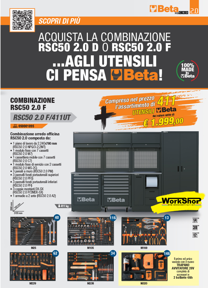 Arredo Officina Beta Utensili RSC50 2.0 F/411UT completo di utensili 3,155 MT.