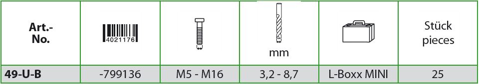 SET DI ESTRATTORI DI VITI CON PUNTE IN ACCIAIO E BOCCOLE DI FORATURA Kukko KK49-U-B