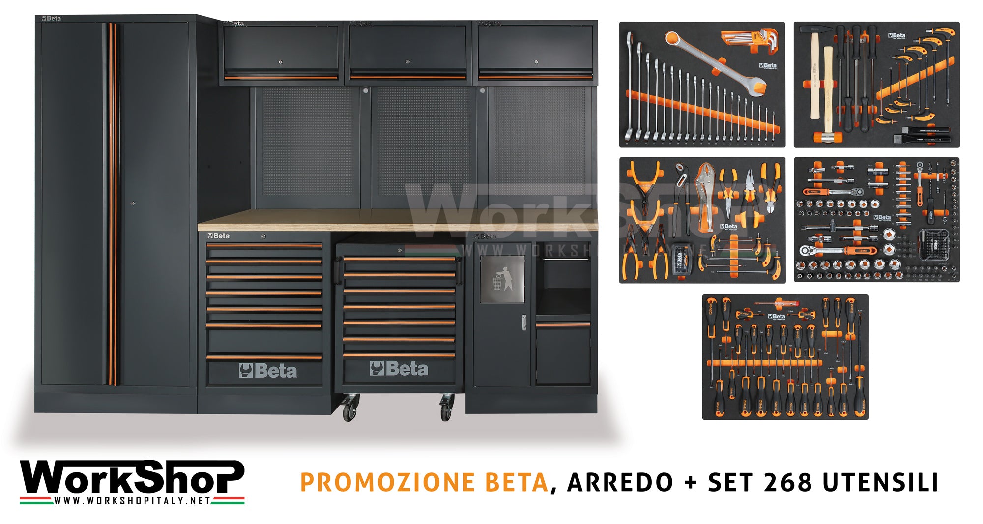 Arredo Officina Beta Utensili C45PRO W piano legno completo di 268 utensili + TAPPETO BETA OMAGGIO