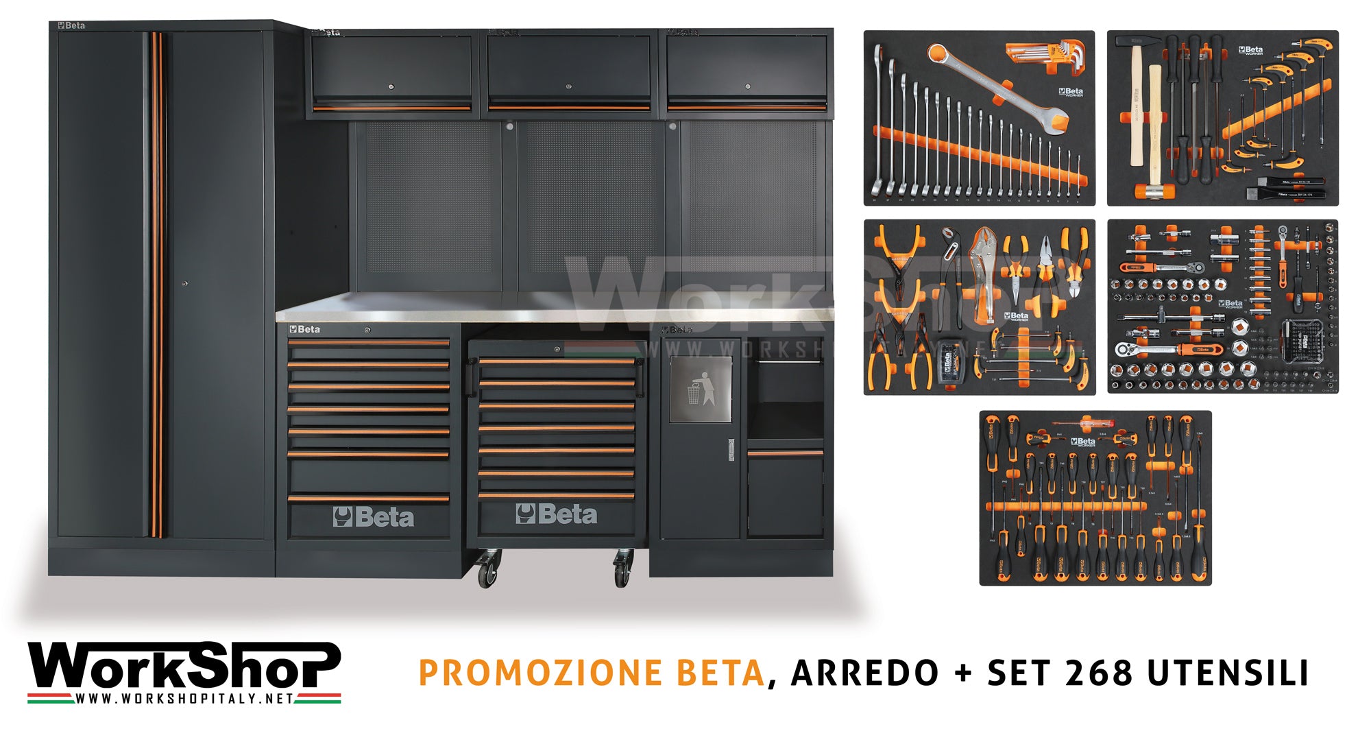 Arredo Officina Beta Utensili C45PRO X piano inox completo di set 268 utensili + TAPPETO BETA OMAGGIO