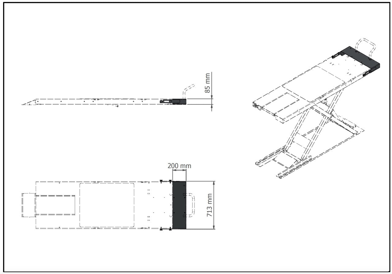 Ponte sollevatore MOTO ribassato 80mm portata 400kg elettroidraulico Workshopitaly Total Black