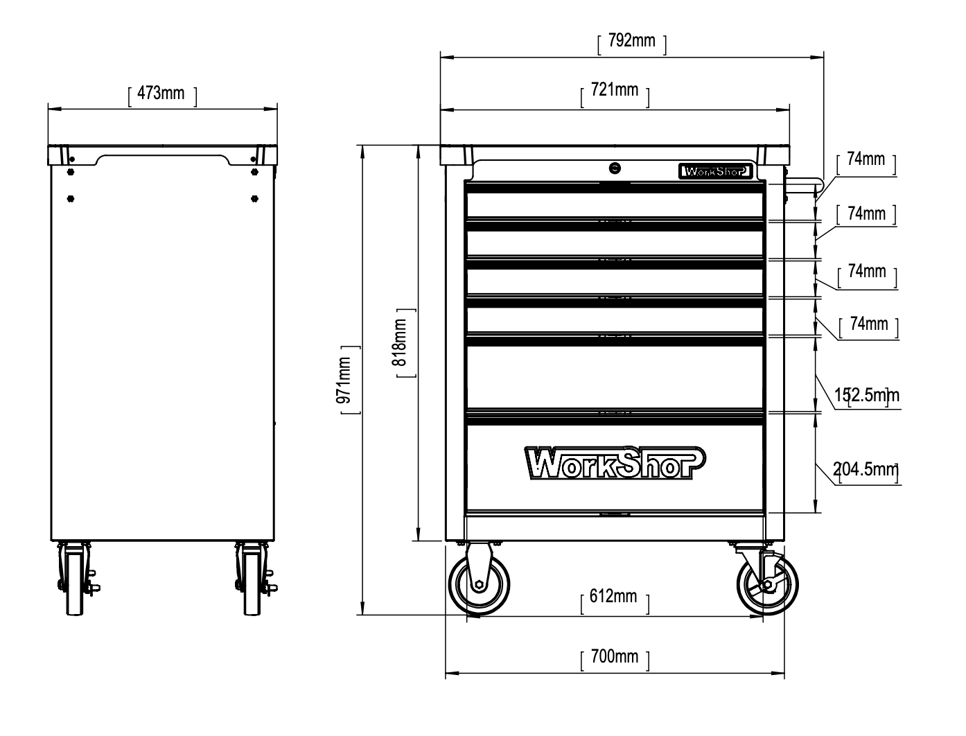 Carrello 6 cassetti  Workshopitaly Total Black SPORT LINE + set 172 utensili basic line