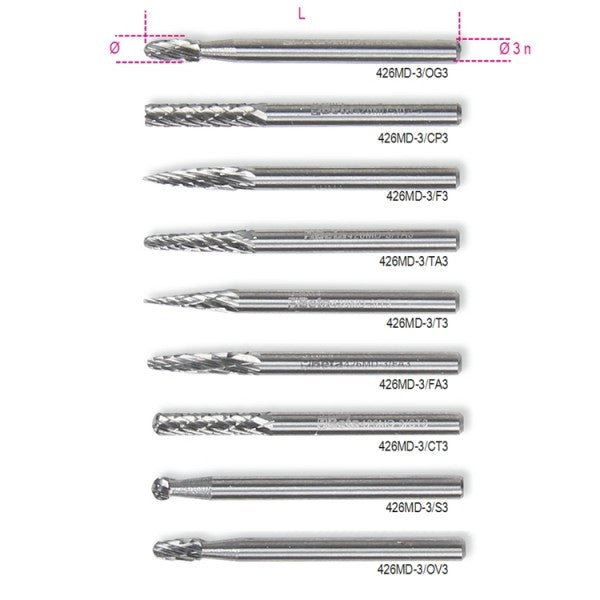 Mini frese rotative in metallo duro 3mm Beta 426MD-3