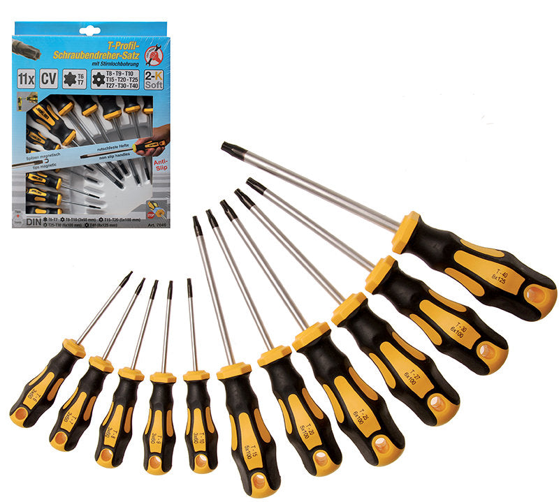 SET CACCIAVITI DA 11 PEZZI, TORX CON FORO BGS7845