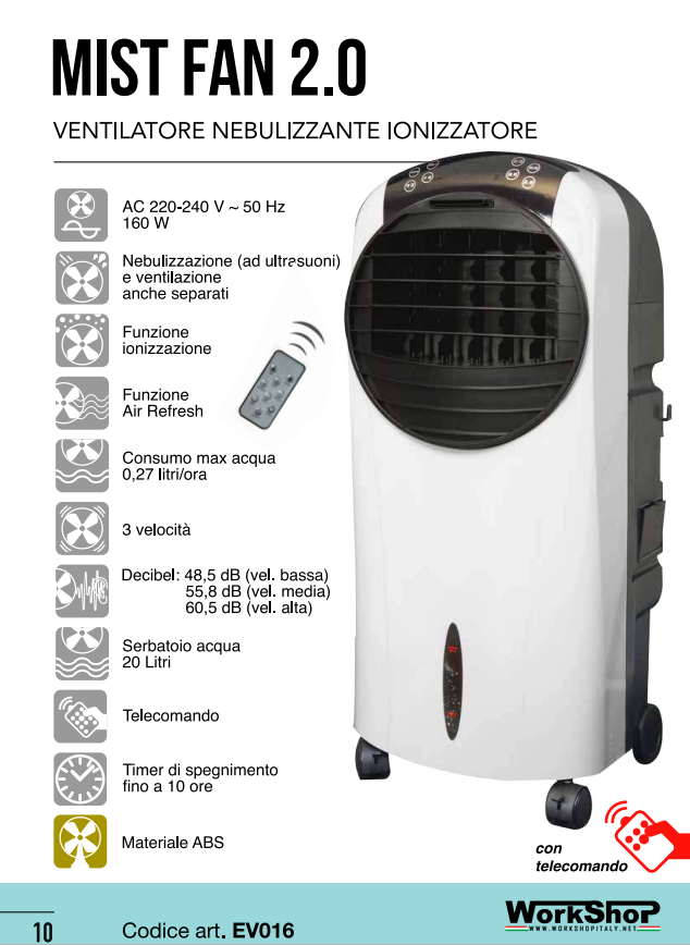 Ventilatore nebulizzante ionizzatore Cfg MIST FAN 2.0