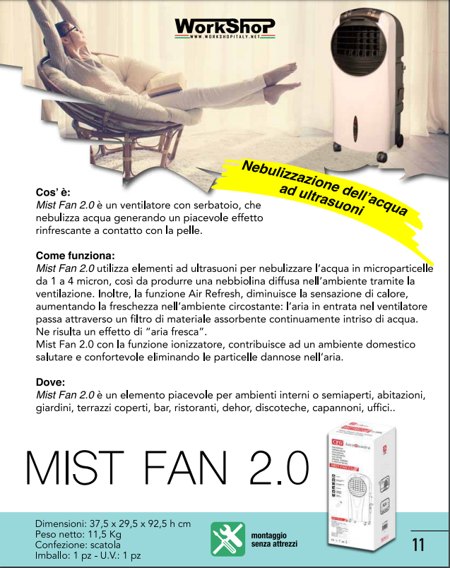 Ventilatore nebulizzante ionizzatore Cfg MIST FAN 2.0