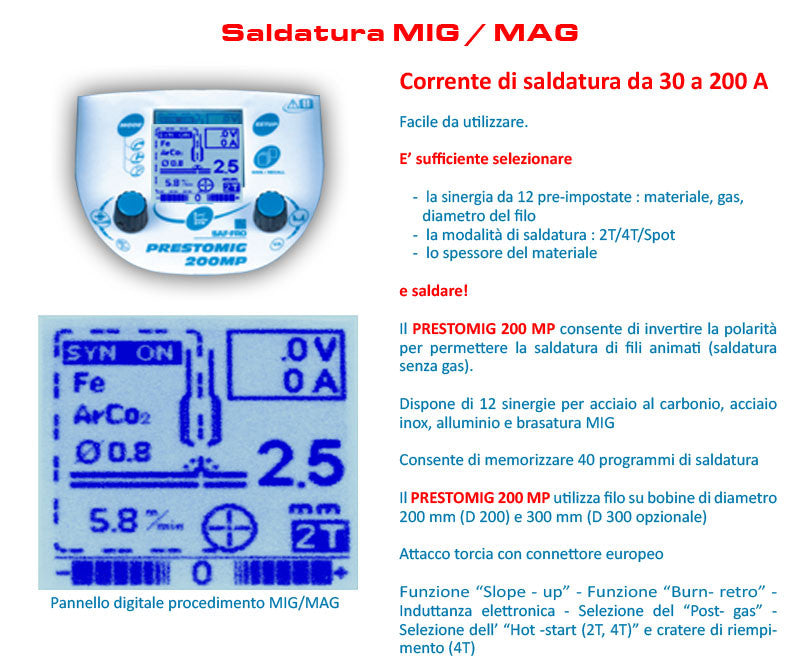 Saldatrice MIG MAG MMA TIG Prestomig 210 MP Saf-Fro FULL KIT